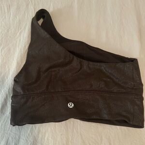 LULULEMON asymmetric one shoulder ribbed gloss sports bra- espresso brown